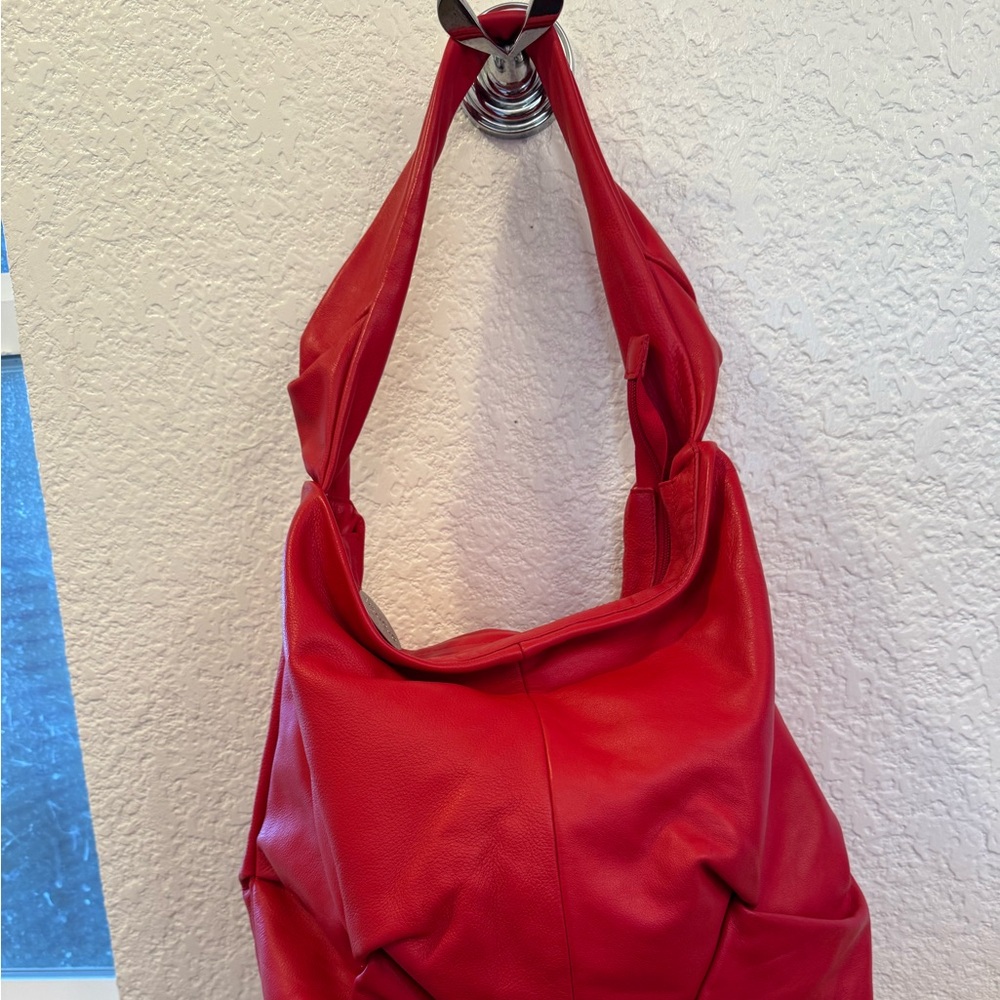Hobo slouchy Italian soft leather bag  by Cromia Tomato Red Leather Bag.